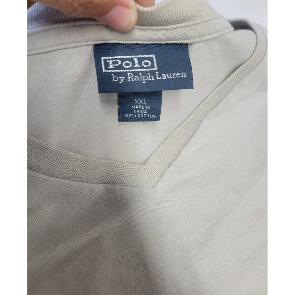 Polo Ralph Lauren XXL‎ Tan Beige V-Neck Short Sleeve Cotton T-Shirt Pony Logo